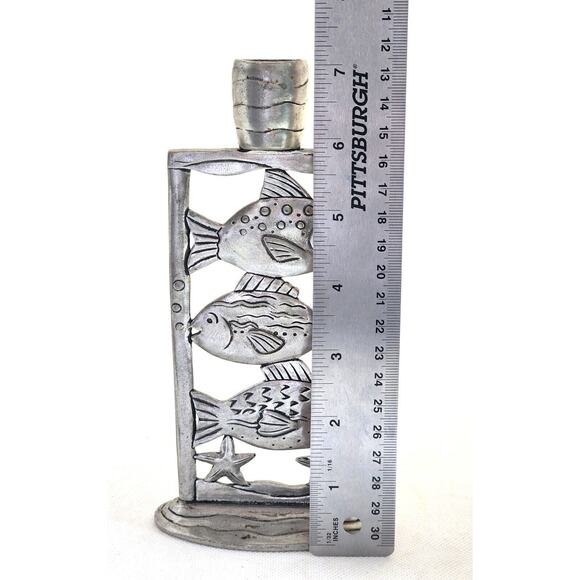 Candle Holder-Pewter-Fish-Taper Candle-7" Tall-One Candle Holder - Picture 8 of 9